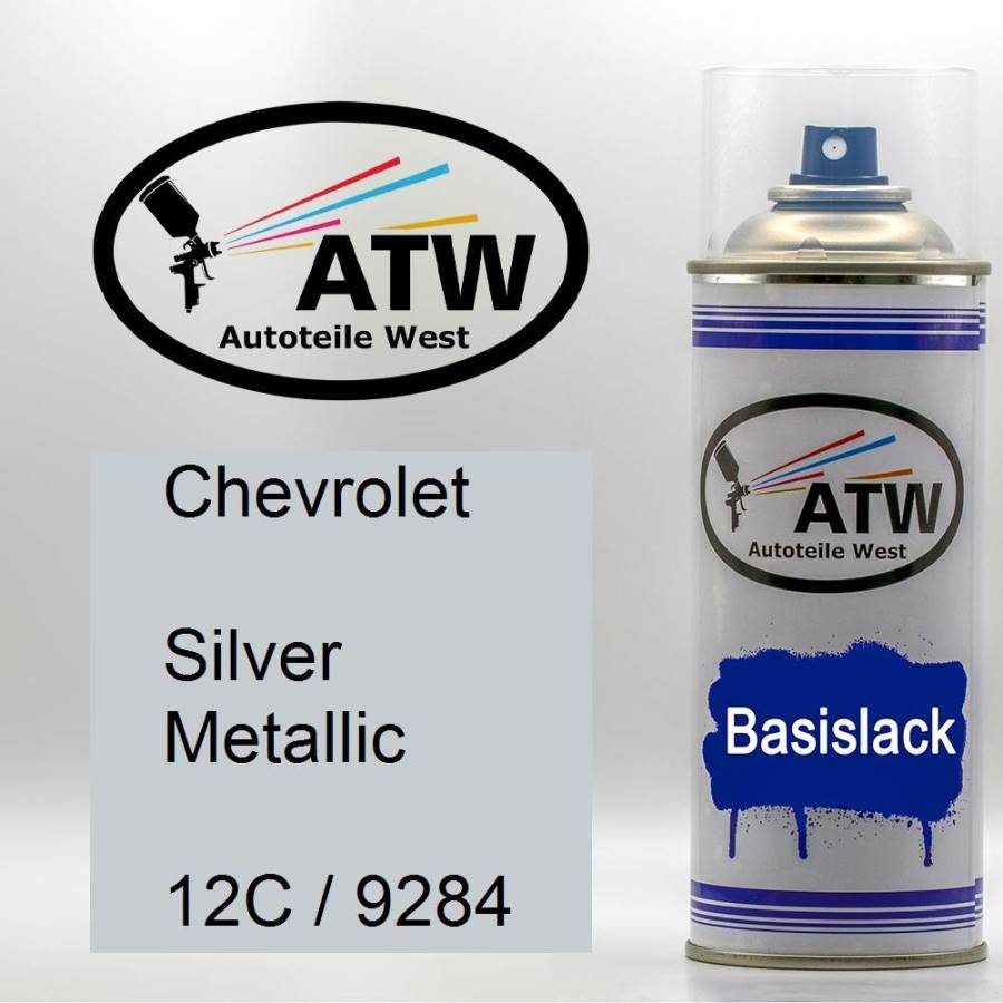 Chevrolet, Silver Metallic, 12C / 9284: 400ml Sprühdose, von ATW Autoteile West.